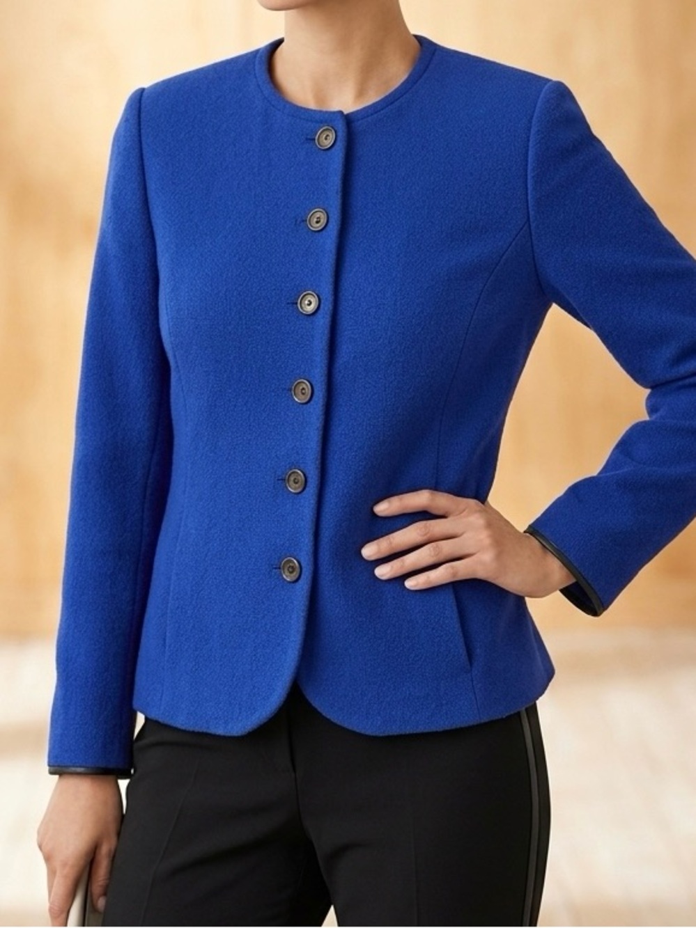 Vintage Rena Rowan Petite Royal Blue Button Up Blazer Jacket Made in USA
